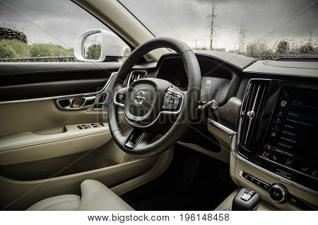 Moscow, Russia - May 3, 2017 Volvo V90 Cross Country, Interior View. Test Of New Volvo V90 Cross Cou