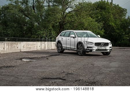 Moscow, Russia - May 3, 2017 Volvo V90 Cross Country, Front-side View. Test Of New Volvo V90 Cross C