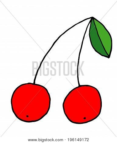 Red Cherry Vector Icon. Hand Drawn Red Cherry