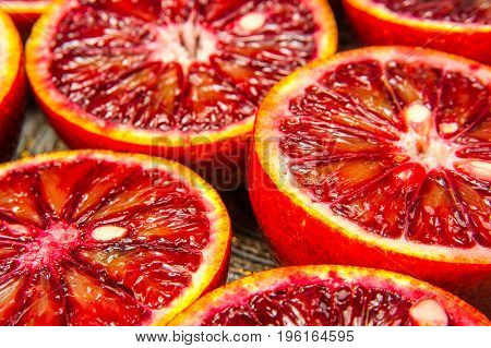 ruby red blood oranges Sicilian cut half
