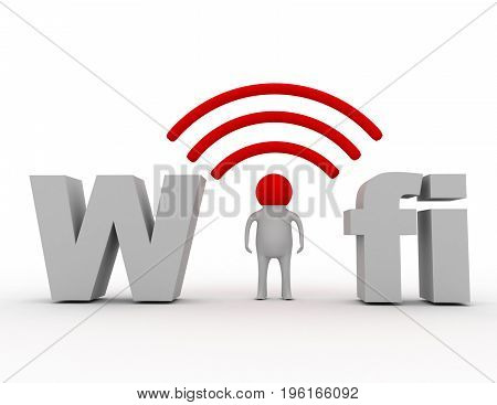 wifi concept man and wird fifi . 3d rendered illustration