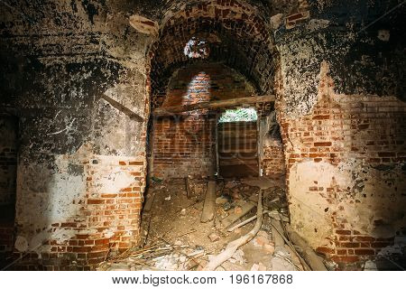 Dungeon under the old abandoned red brick fortress or temple