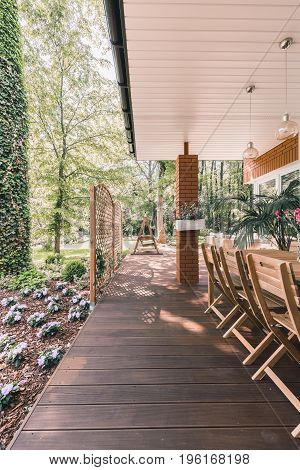 Summer Patio Surrounded By Forest