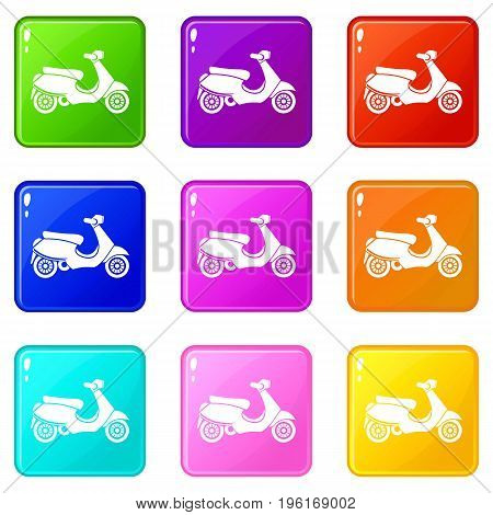 Vespa scooter icons of 9 color set isolated vector illustration