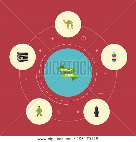 Flat Icons Ramadan Kareem, Malay, Mecca And Other Vector Elements