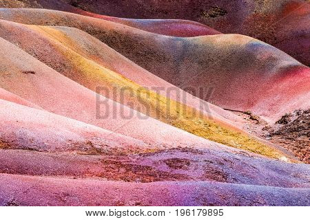 Unusual volcanic formation seven colored earths in Chamarel on Mauritius island