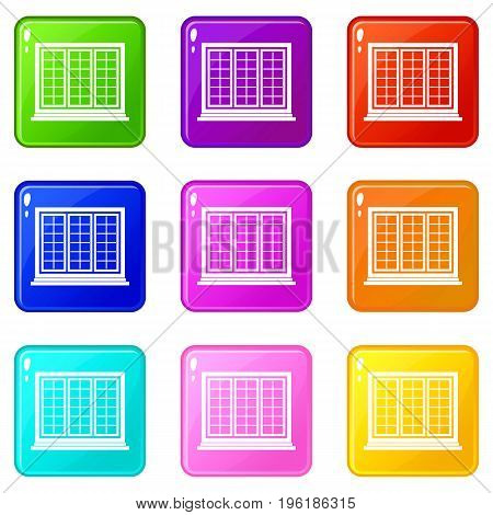 Wooden tricuspid window icons of 9 color set isolated vector illustration