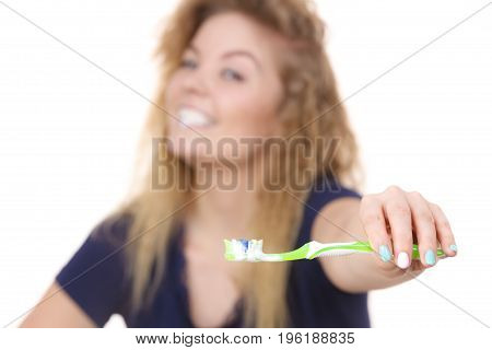 Woman Brushing Cleaning Teeth