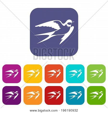 Barn swallow icons set vector illustration in flat style in colors red, blue, green, and other