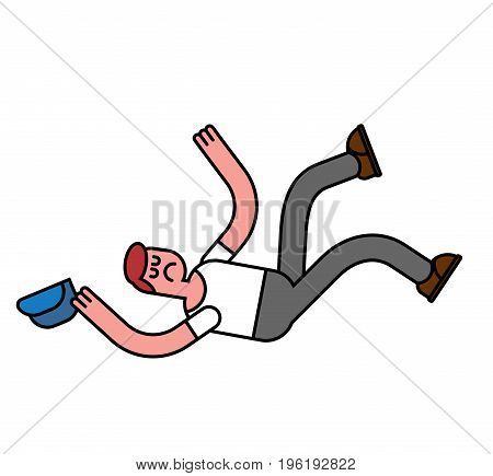 Guy Fall Isolated. Man Falling. Pain And Discontent