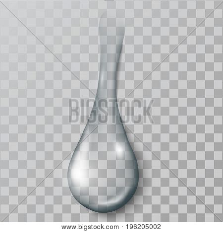 A realistic   water  drop, with  shadows, reflections and flares on a transparent background. Vector illustration.