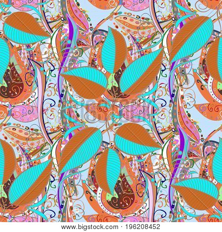 Leaves On Colorful Background. Shirt Seamless Background Pattern. Tropical Leaves.