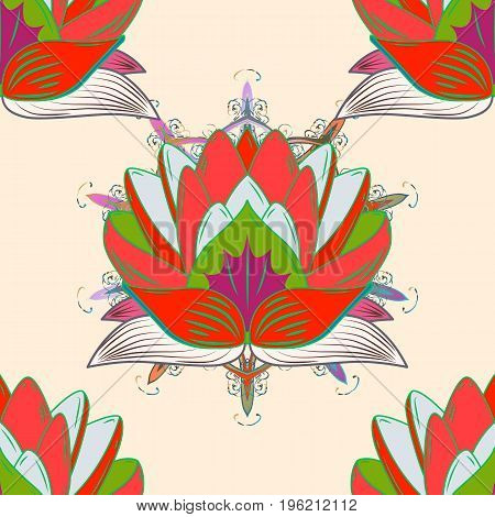 Flowers on colorful background. Flat Flower Elements Design. Colour Summer Theme seamless pattern Background. Seamless retro pattern with flowers.