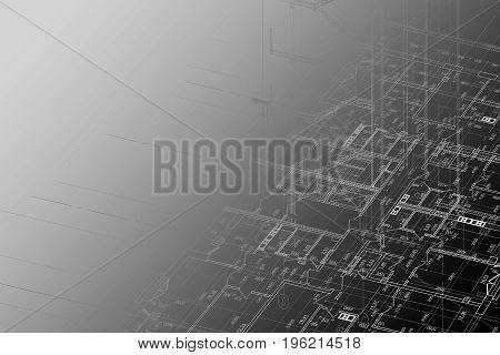 Part of abstract architectural project on the black background
