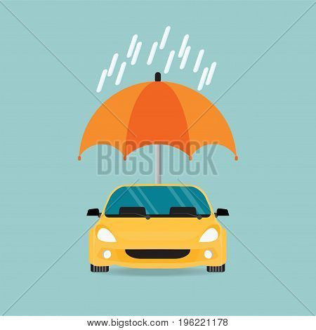 Car insurance car protected under umbrella conceptual isolated on background cae safety security vector illustration.