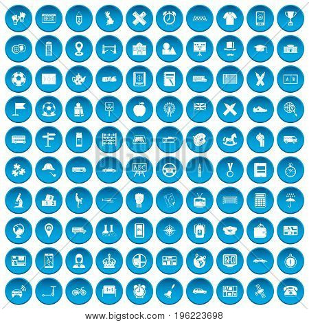 100 bus icons set in blue circle isolated on white vector illustration