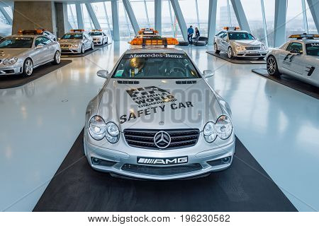 STUTTGART GERMANY- MARCH 19 2016: Official F1 Safety car Mercedes-Benz SL55 AMG 2002. Mercedes-Benz Museum.