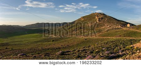 Moss Covered Highland Valley In Middle Atlas Mountain Range In Sunset, Morocco, Africa