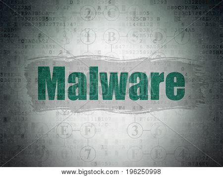 Privacy concept: Painted green text Malware on Digital Data Paper background with  Scheme Of Hexadecimal Code