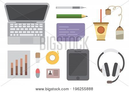 Creative office workplace illustrations modern flat style.
