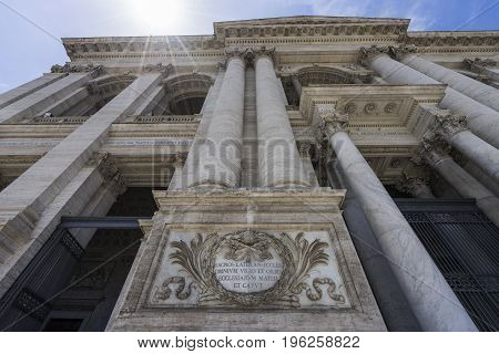 Close view to the facade of the Basilica di San Giovanni in Laterano (St. John Lateran basilica) in Rome. Italy Rome June 2017