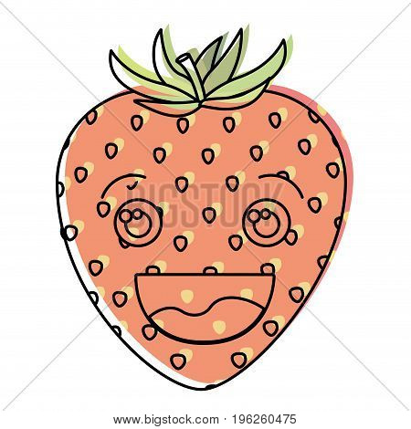 white background with watercolor silhouette of smiling cartoon strawberry fruit vector illustration
