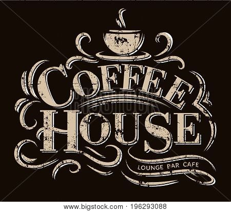 Coffee house Logo with grunge effect. Retro coffee logo. Vector illustration