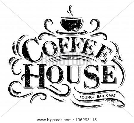 Coffee house Logo with grunge effect. Retro coffee logo. Vector illustration