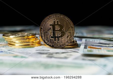 Cryptocurrency physical bitcoin coins.