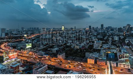 Cityscape And Light Of Night Road