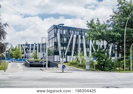 Hamburg , Germany - July 15, 2017: The Nordex headquarter is located in the city of Hamburg and is offering powerful wind turbines for nearly all geographical regions across the globe