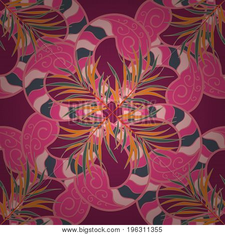 Flat Flower Elements Design. Colour Spring Theme Seamless Pattern Background. Vector Seamless Beauti