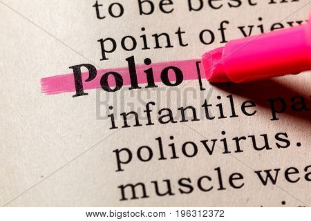 Fake Dictionary Dictionary definition of the word Polio. including key descriptive words.