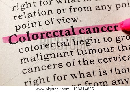 Fake Dictionary Dictionary definition of the word Colorectal cancer. including key descriptive words.