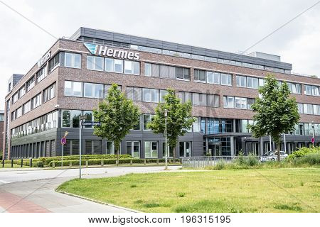 Hamburg , Germany - July 15, 2017: The company Hermes is organizing their business from the headquarter in the city of Hamburg, Germany, Europe