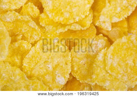 Corn flakes background and texture cornflake cereal box for morning breakfast.