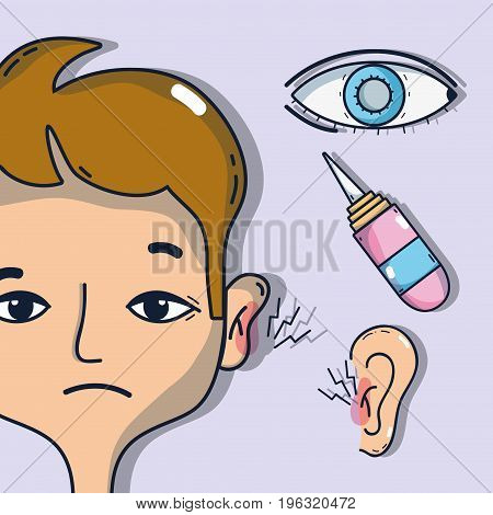 sickness otitis and conjunctivitis with medical treatment vector illustration