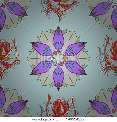 Flowers On Colorful Background. Colour Spring Theme Seamless Pattern Background. Seamless Pattern Wi