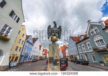 Schongau, Germany - October 2016: Eagle monument near the Town Hall