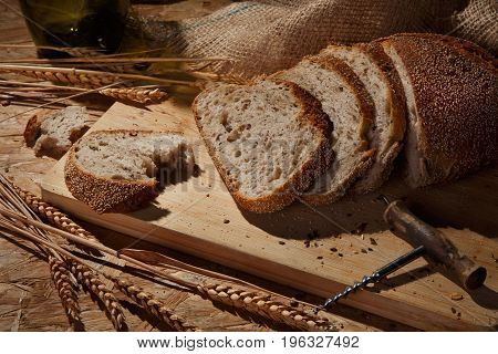 Rustic handmade bread on a wooden table