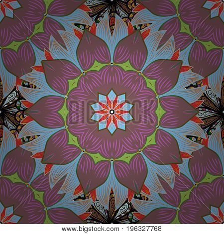 Vector Illustration. Seamless Pattern With Floral Ornament. Flowers On Colorful Background.
