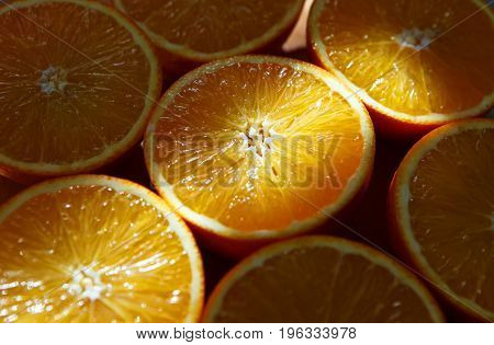 Background from the oranges cut in half