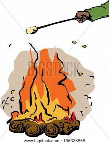 Hand Roasting Marshmallow Over Fire