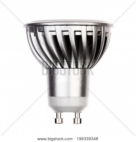 LED light bulb with GU10 socket Isolated on white. High resolution photo.