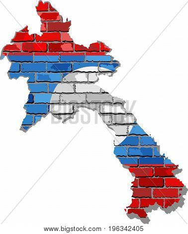 Laos map on a brick wall - Illustration,  
Laos map with flag inside