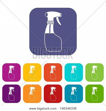 Spray icons set vector illustration in flat style in colors red, blue, green, and other