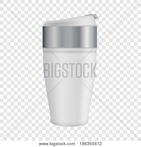 White thermos mug mockup. Realistic illustration of white thermos mug vector mockup for web