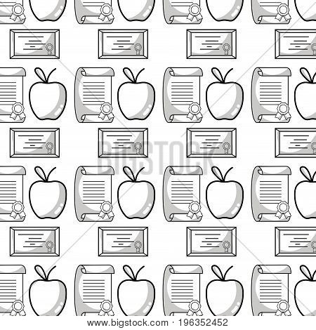 diploma and certicate graduation with apple fruit background vector illustration