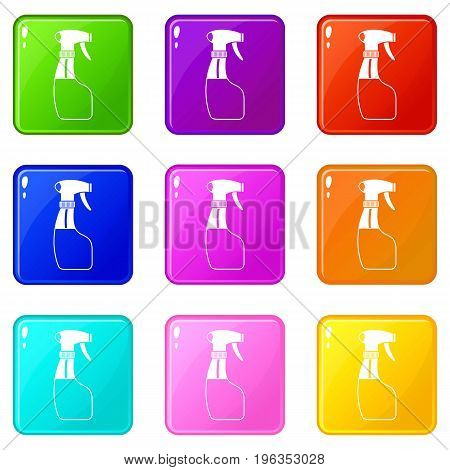 Spray icons of 9 color set isolated vector illustration