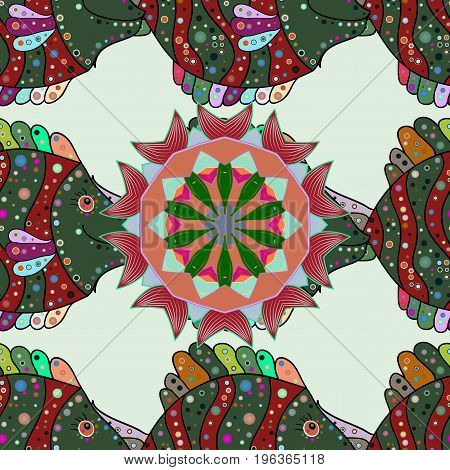 Tropical Fish Sea Fish Aquarium Fish On Colored Background. Funny Fishes Outline Pattern On Light Ba